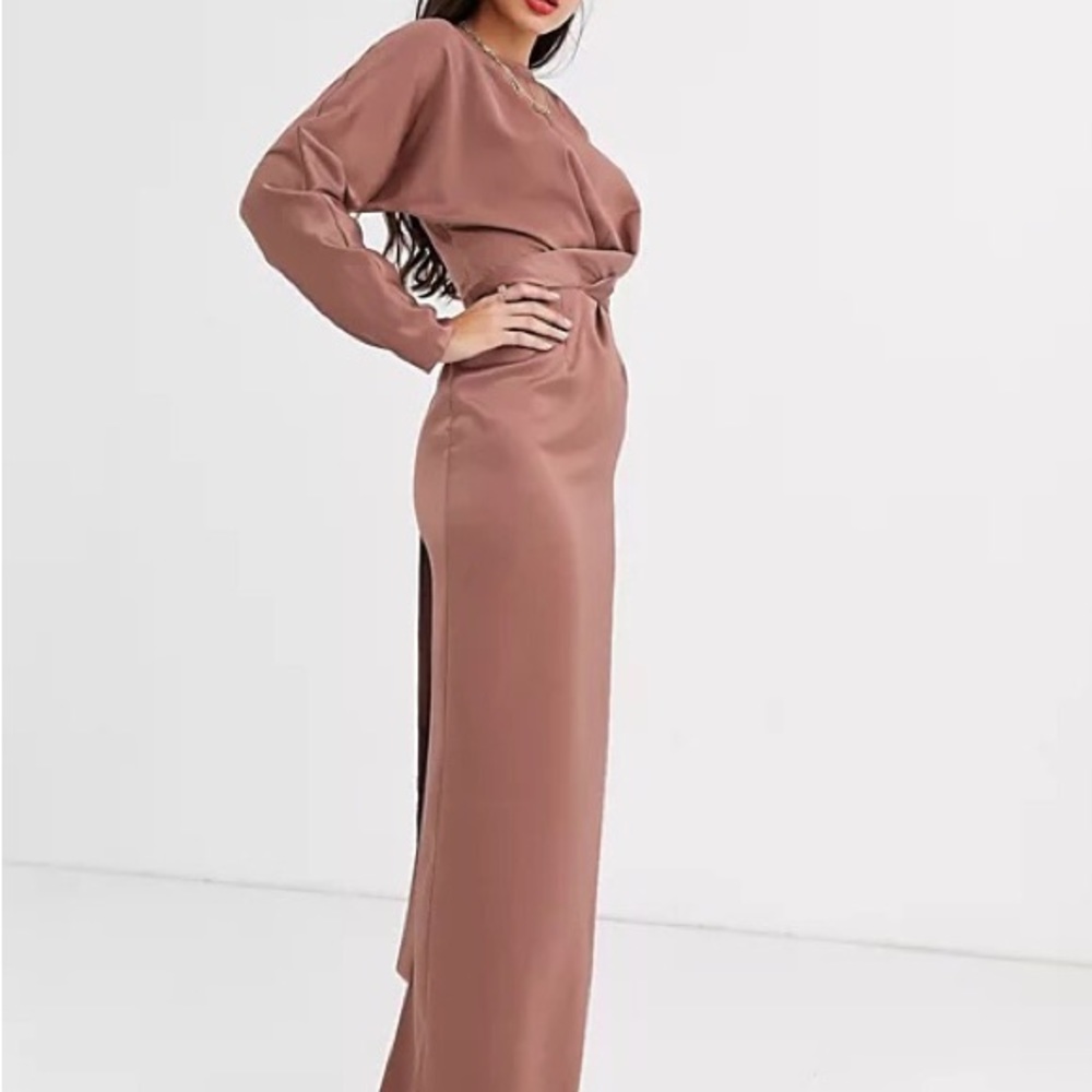 satin formal maxi dress w batwing sleeve TALL size